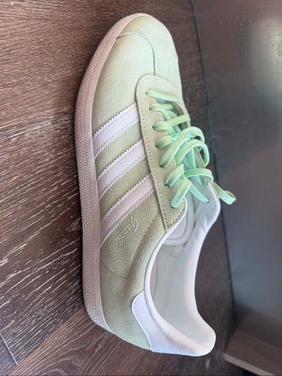 adidas Shoes - adidas Women's Mint Green Suede Sneakers with White Stripes